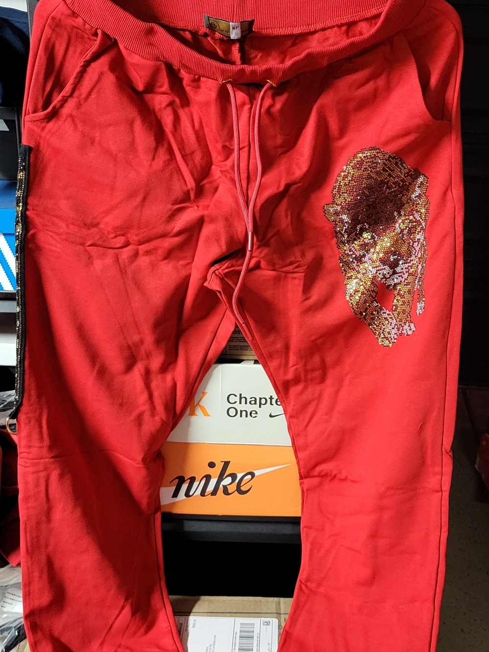*NEW* Black Pharoah Streetwear Rhinestone Panther Red Pants Size XL